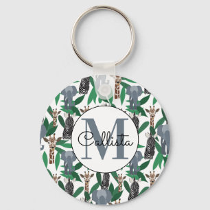 Jungle Zebra Elephant Giraffe Safari Animals Key Ring