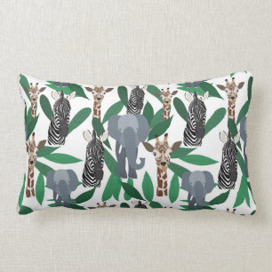 Jungle Zebra Elephant Giraffe Safari Animals Lumbar Cushion