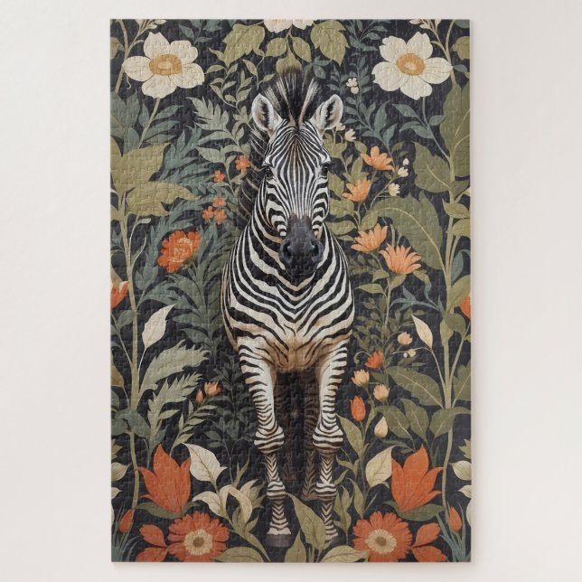Jungle Zebra Floral Jigsaw Puzzle (Vertical)