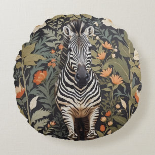 Jungle Zebra Floral Round Cushion