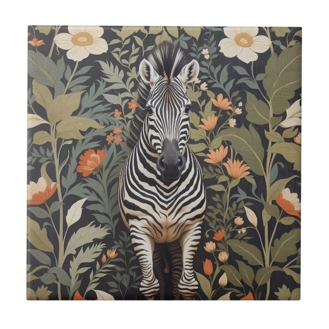 Jungle Zebra Floral Tile (Front)