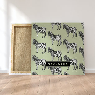 Jungle Zebra Wild Pattern & Personalised Name Canvas Print