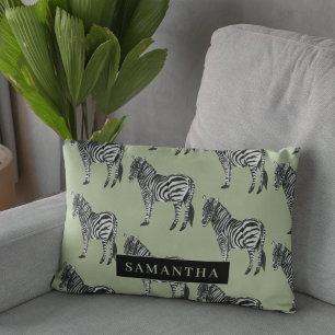 Jungle Zebra Wild Pattern & Personalised Name Decorative Cushion