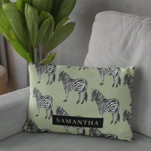 Jungle Zebra Wild Pattern & Personalised Name Decorative Cushion