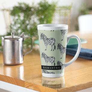 Jungle Zebra Wild Pattern & Personalised Name Latte Mug