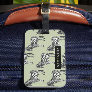 Jungle Zebra Wild Pattern & Personalised Name Luggage Tag