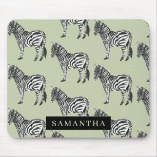 Jungle Zebra Wild Pattern & Personalised Name Mouse Pad