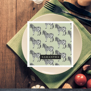 Jungle Zebra Wild Pattern & Personalised Name Napkin