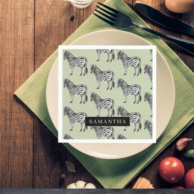 Jungle Zebra Wild Pattern & Personalised Name Napkin (Creator Uploaded)