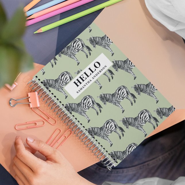 Jungle Zebra Wild Pattern & Personalised Name Notebook (Creator Uploaded)