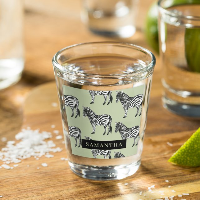 Jungle Zebra Wild Pattern & Personalised Name Shot Glass (Creator Uploaded)
