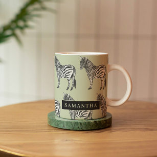 Jungle Zebra Wild Pattern & Personalised Name Two-Tone Coffee Mug