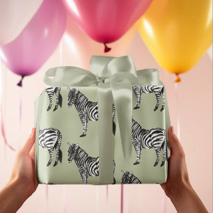 Jungle Zebra Wild Pattern & Personalised Name Wrapping Paper