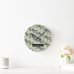 Jungle Zebra Wild Pattern & Personalized Name Round Clock<br><div class="desc">Jungle Zebra Wild Pattern & Personalized Name</div>