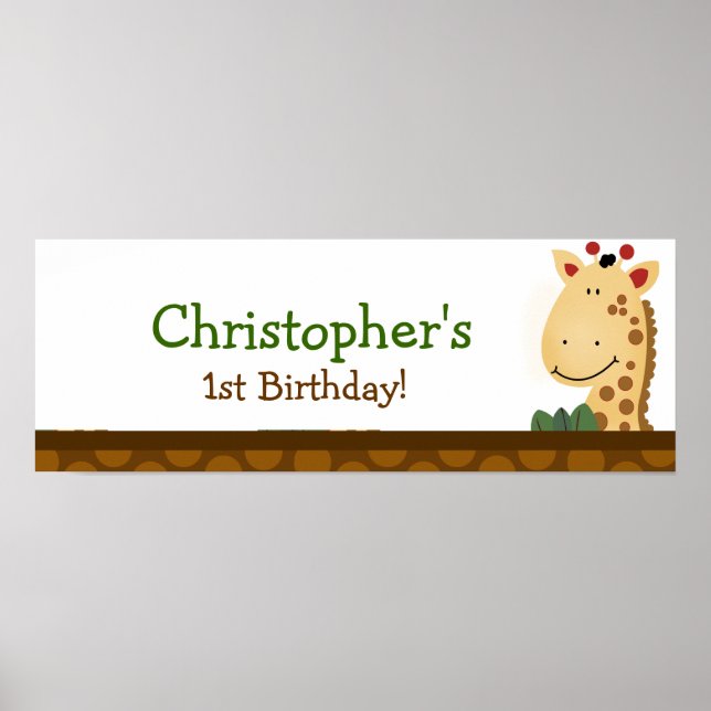 Jungle Zoo Giraffe Personalised Birthday Banner Poster (Front)