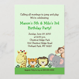 JUNGLE ZOO PARTY 5x7 Custom Birthday Invitation