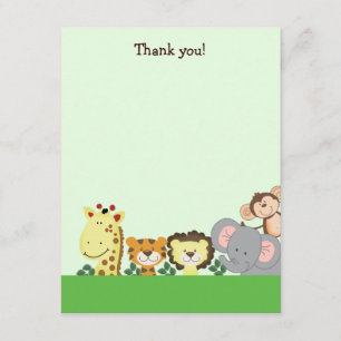 JUNGLE ZOO PARTY (Green) 4x5 Flat Thank you note Card