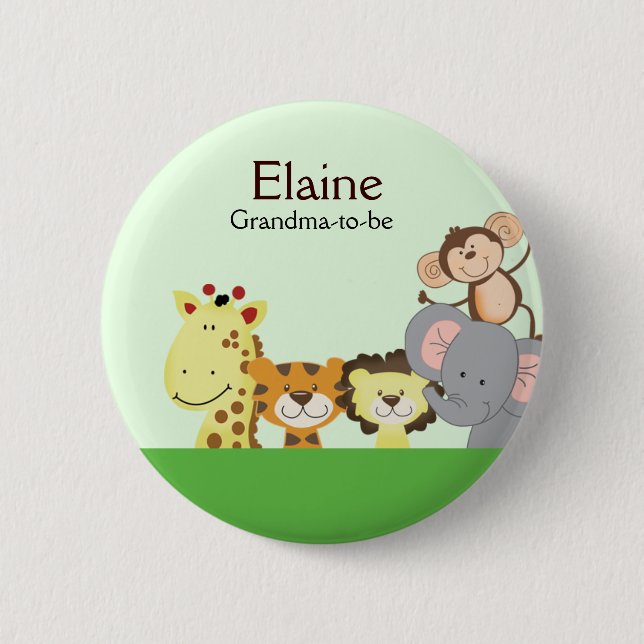JUNGLE ZOO PARTY NAME TAG Personalised Button (Front)