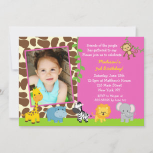 Jungle Zoo Safari Animals Birthday Invitations