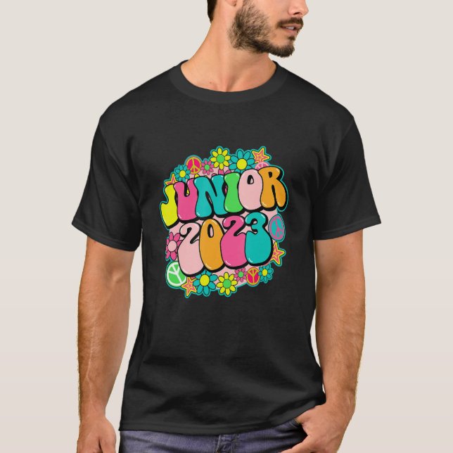 Junior 2023 Groovy Colourful Flower Hippie Senior  T-Shirt (Front)