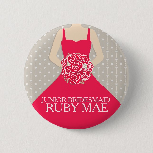 Junior bridesmaid girl red dress named wedding pin (Front)