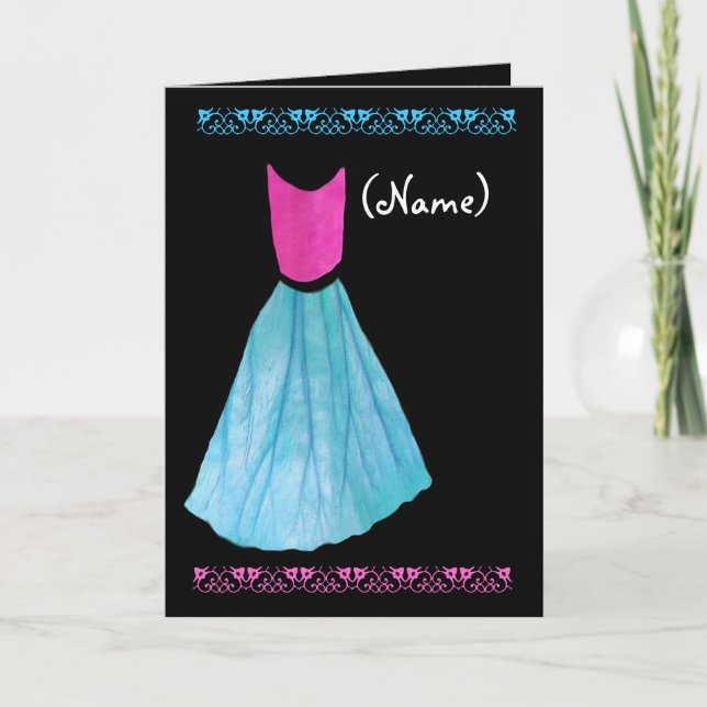 Junior Bridesmaid Invitation PINK & BLUE Gown (Front)