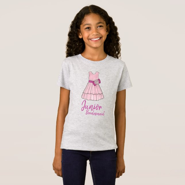 Junior Bridesmaid Pink Bridal Party Dress Girl Tee (Front Full)