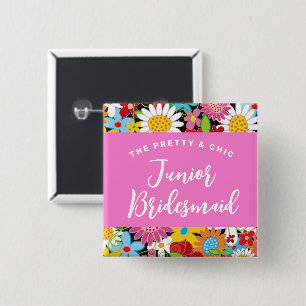 JUNIOR BRIDESMAID Spring Flowers Wedding Button
