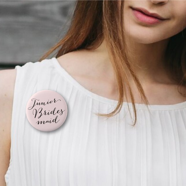 Junior Bridesmaid Wedding Bridal Party Button (JUNIOR BRIDESMAID Classic Script Wedding Bridal Party Pinback Button @ fatfatin_blue_knot)