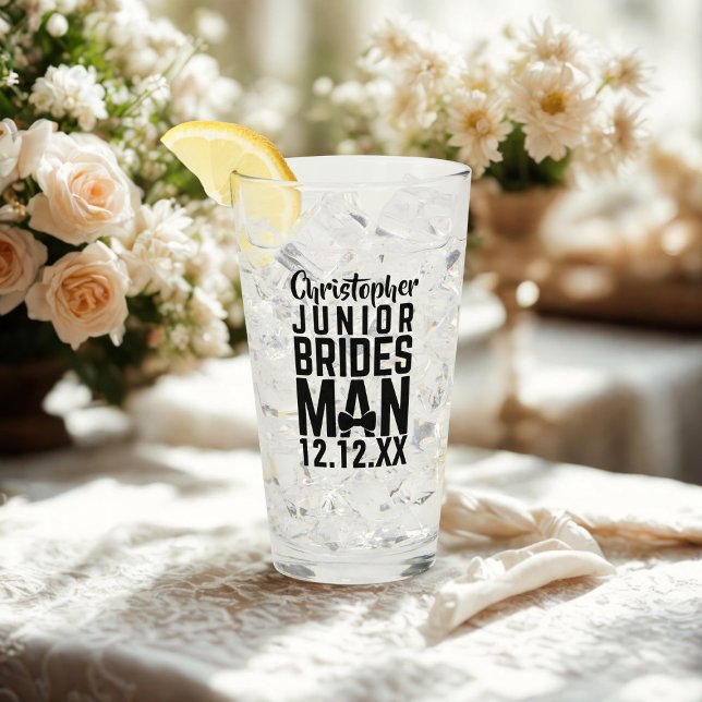 Junior Bridesman Name Keepsake Glass (Perfect wedding favor for your Junior Bridesman. Just add their name and your wedding date)