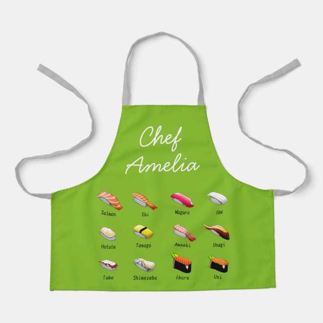 Junior chef sushi colourful kids apron (Front)