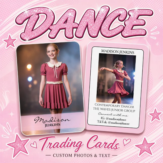 Junior Dance Autograph Trading Card Pale Pink Card (Junior dance trading cards for dance recitals and dance team competitions, meet & greet photo cards)