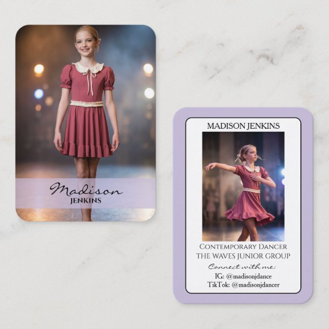 Junior Dance Autograph Trading Card Purple Card (Front/Back)
