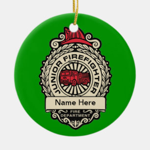 Junior Firefighter's Badge Custom Ceramic Tree Decoration