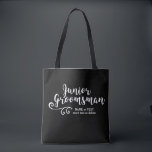 Junior Groomsman Tote Bag | Cool Modern Script<br><div class="desc">Your Junior Groomsman will love this personalised tote bag! Double-sided with a fun trendy white script font and swirl, the bag also features two lines of custom text - add the Junior Grooman's name, wedding date, location, etc. Change the background colour to match your wedding colours - just click on...</div>