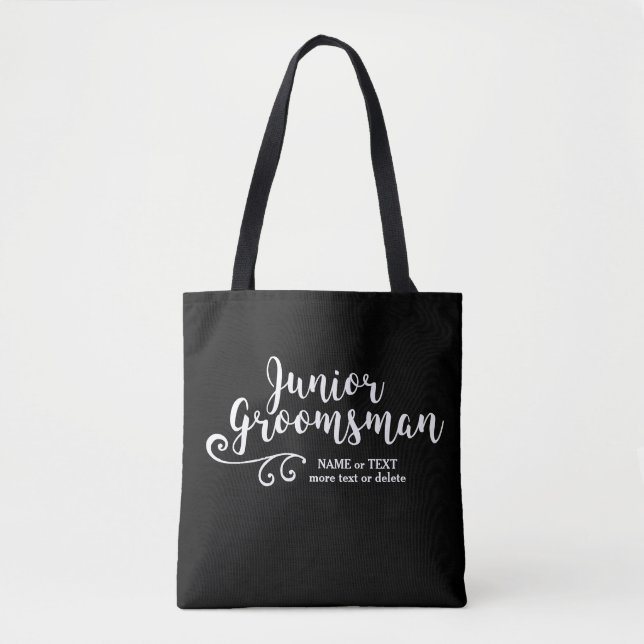 Junior Groomsman Tote Bag | Cool Modern Script (Front)