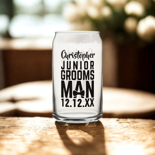 Junior Groomsman Wedding Favour Can Glass (Perfect gift for your Junior Groomsman. Just add his name and your wedding date)