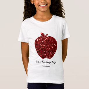 Junior Knowledge Ninja Faux Glitter Red Apple T-Shirt