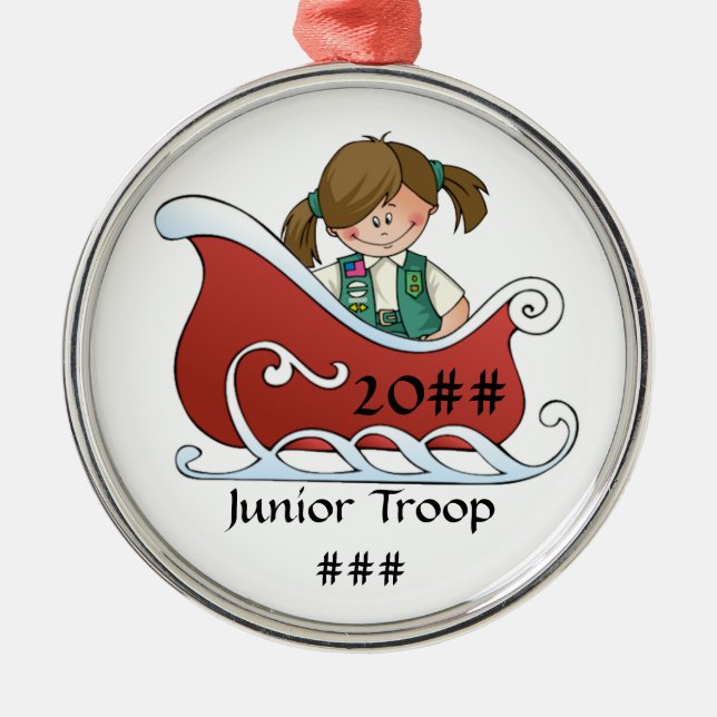 Junior Sled Brunette Metal Tree Decoration (Front)