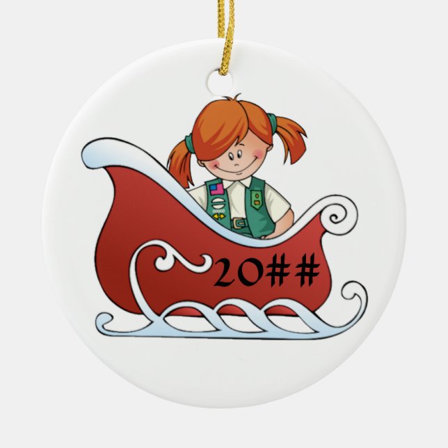 Junior Sled Redhead Ceramic Tree Decoration (Front)