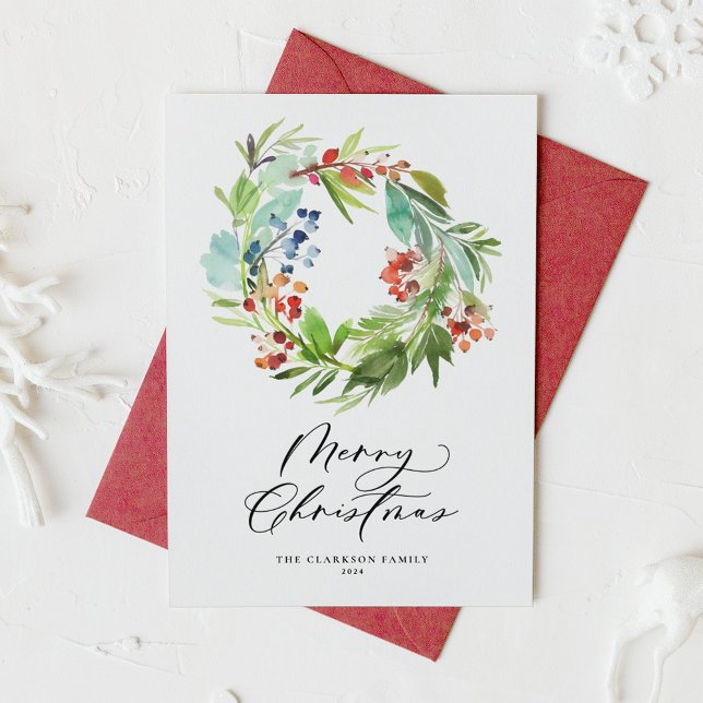 Juniper and Holly Wreath Merry Christmas Holiday Card (Creator Uploaded)