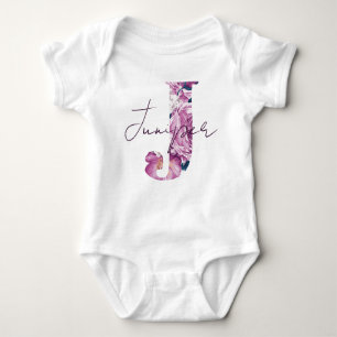 Juniper Baby Name Reveal Outfit Vintage Floral J Baby Bodysuit