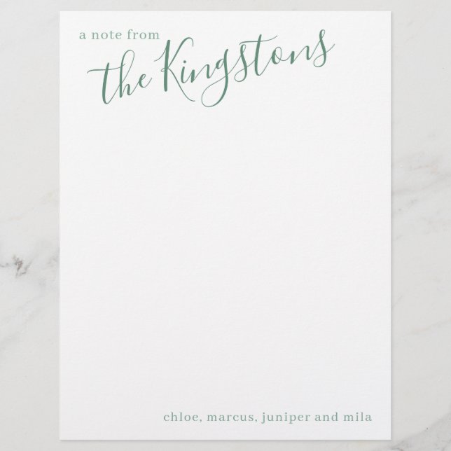 Juniper Family Name Script Custom Letterhead (Front)