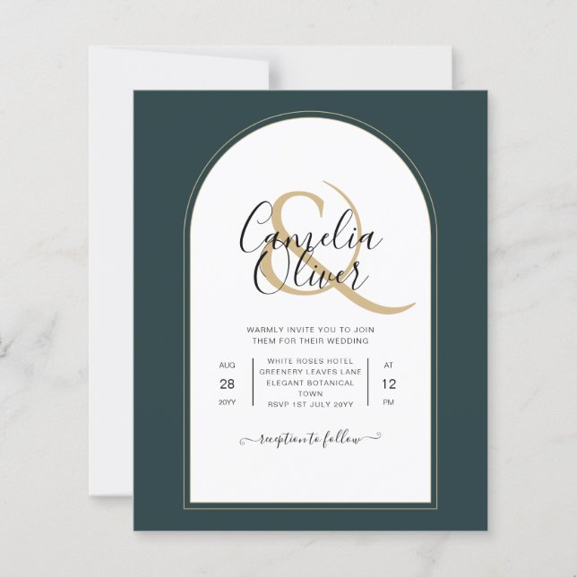 Juniper Green Gold Modern Wedding INVITE QR Code (Front)