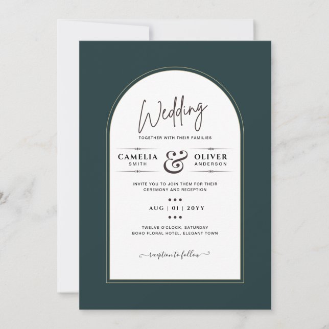 Juniper Green Gold Modern Wedding INVITE QR Code (Front)