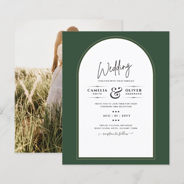 JUNIPER GREEN GOLD PHOTO Wedding INVITE (Front/Back)