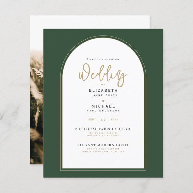 Juniper Green Gold PHOTO Wedding Invite BUDGET (Front/Back)