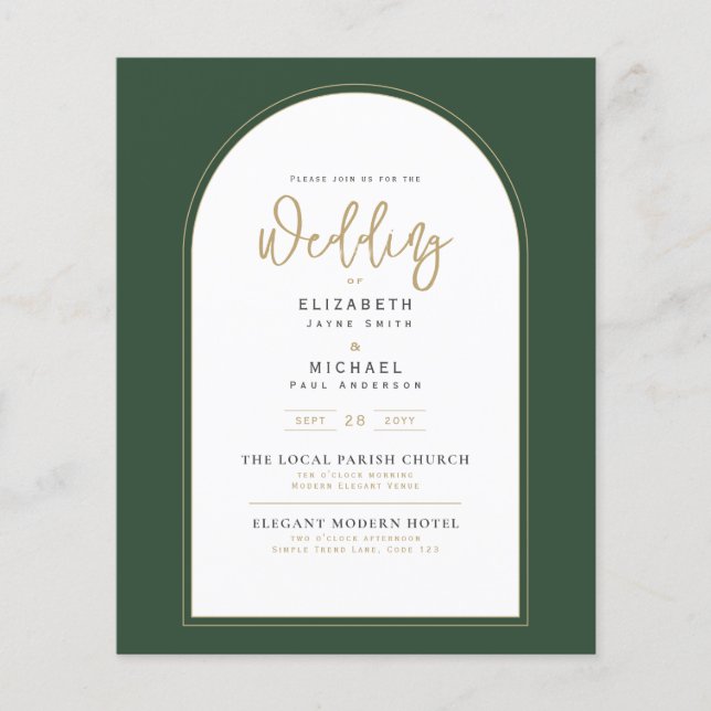 Juniper Green Gold PHOTO Wedding Invite BUDGET Flyer (Front)