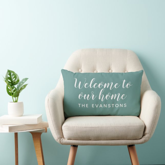 Juniper Green Script Welcome to Our Home Lumbar Cushion (Chair)