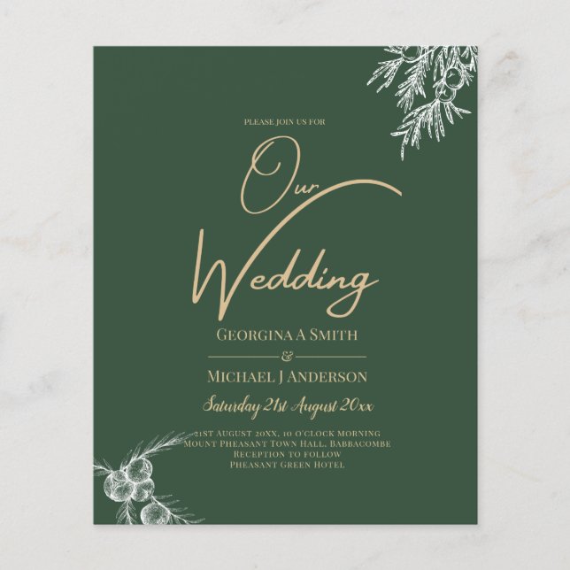 JUNIPER GREEN Wedding Invite #2f4a36 Flyer (Front)